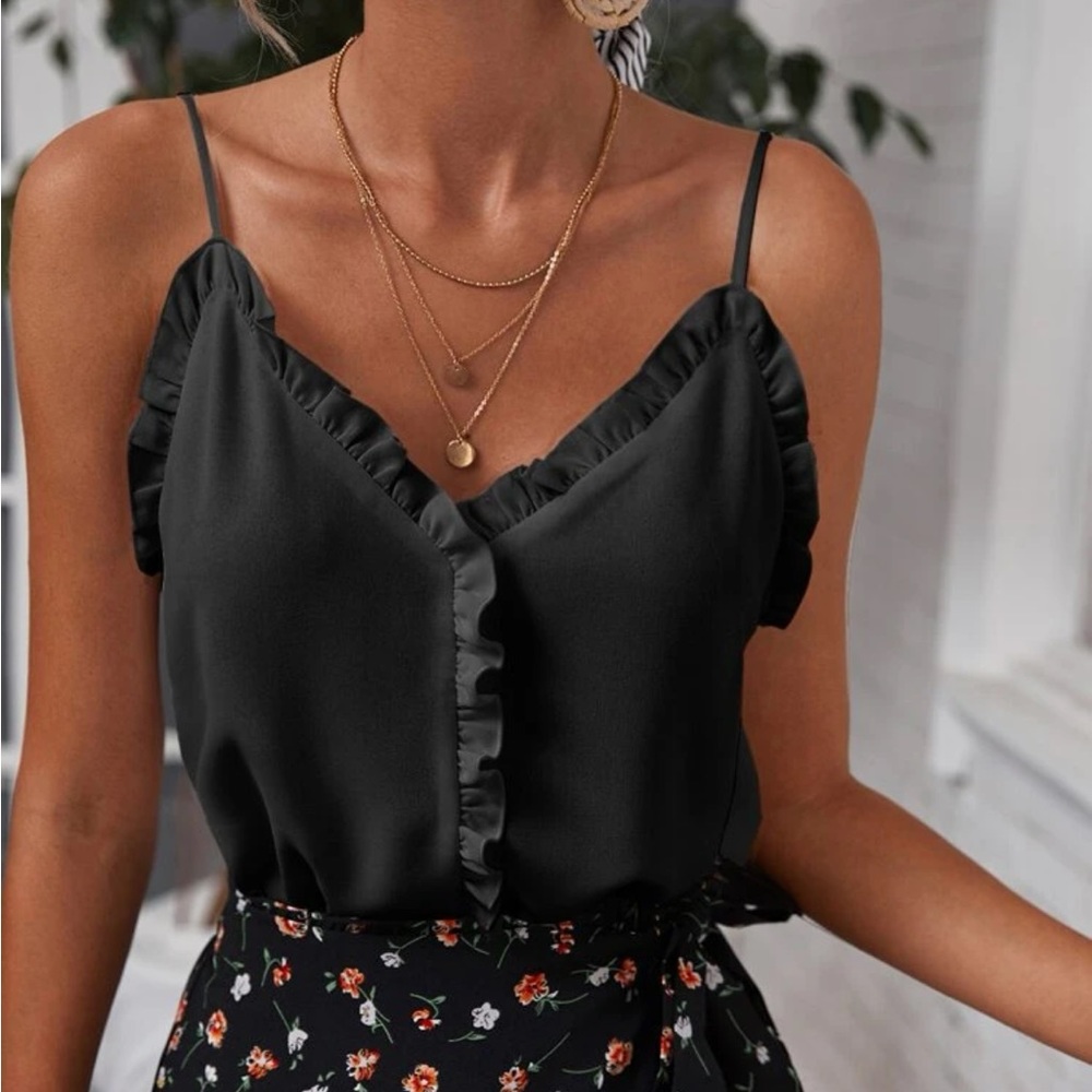 Black ruffle top